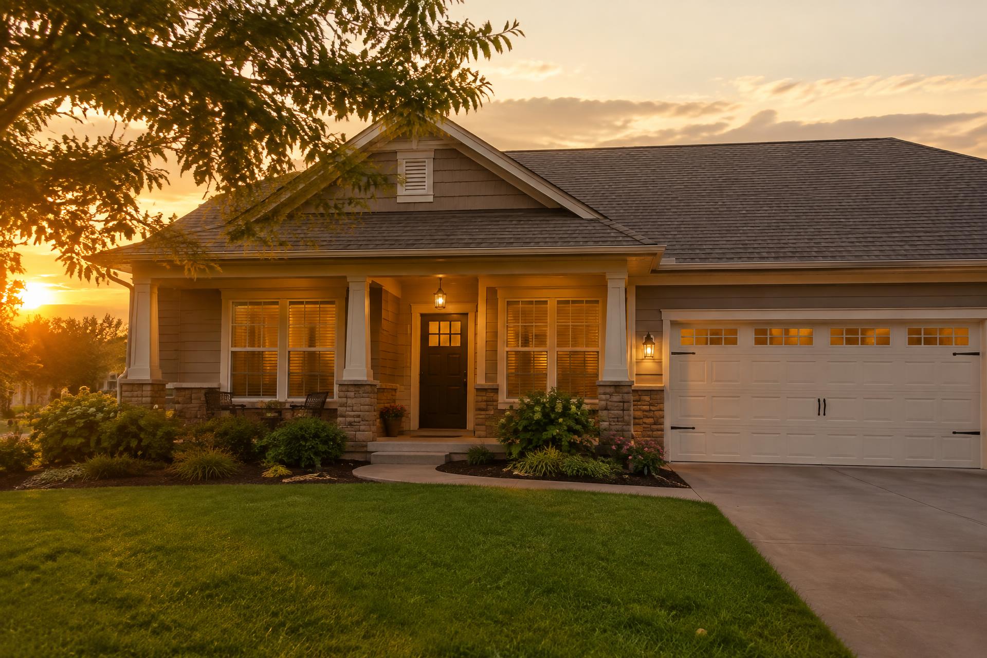 Warm, welcoming residential home at sunset